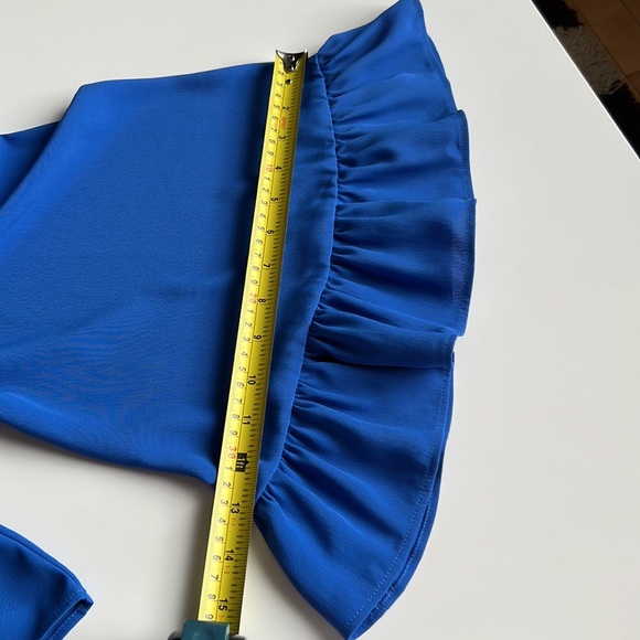 Zara royal blue blouse with gorgeous feminine bell sleeves with ruffle - Picture 10 of 12